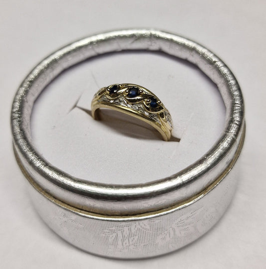 Vintage 9ct Gold Sapphire Gypsy Ring N - EW Jewellery 