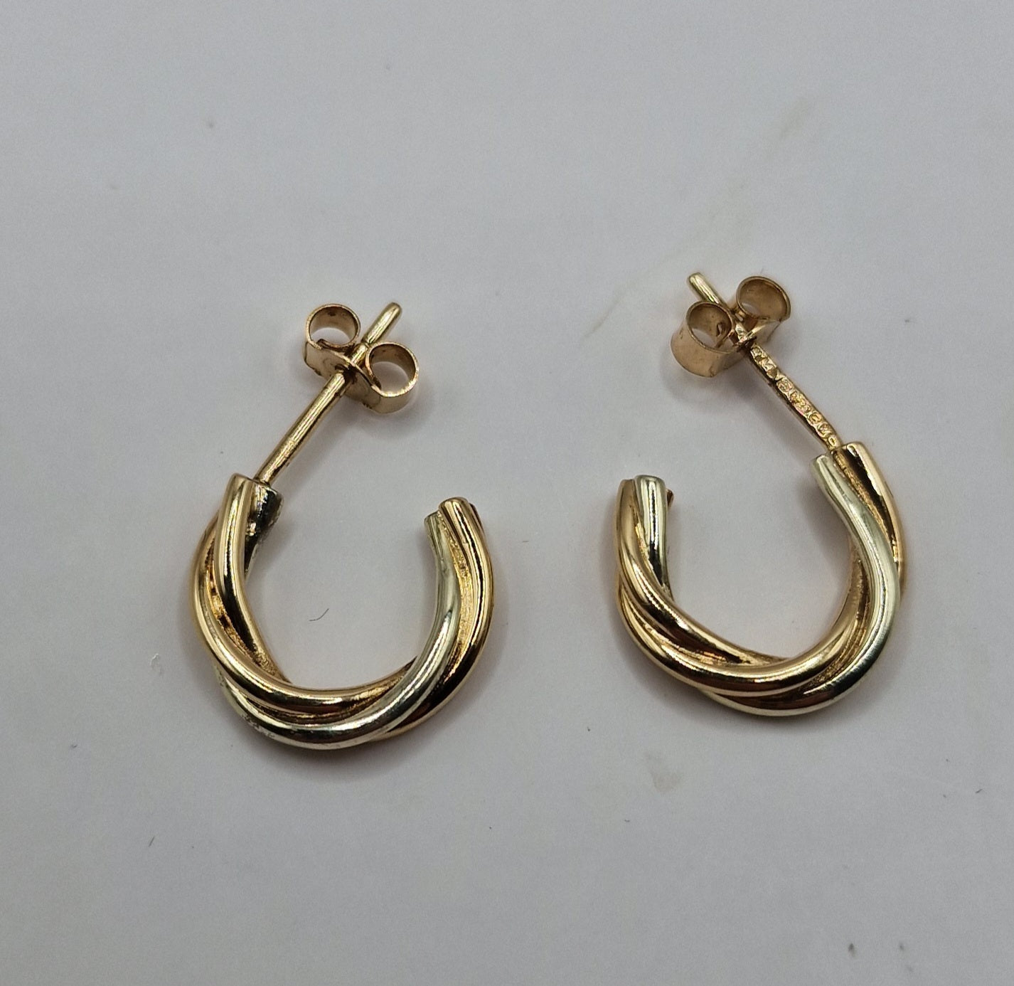 Two Colour Gold Twisted Half Hoop Earrings - EW Jewellery 