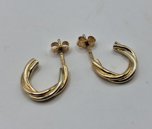 Two Colour Gold Twisted Half Hoop Earrings - EW Jewellery 