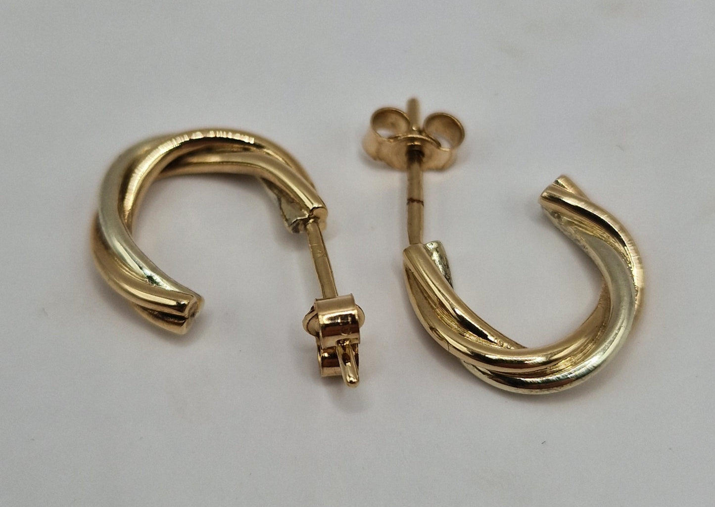 Two Colour Gold Twisted Half Hoop Earrings - EW Jewellery 