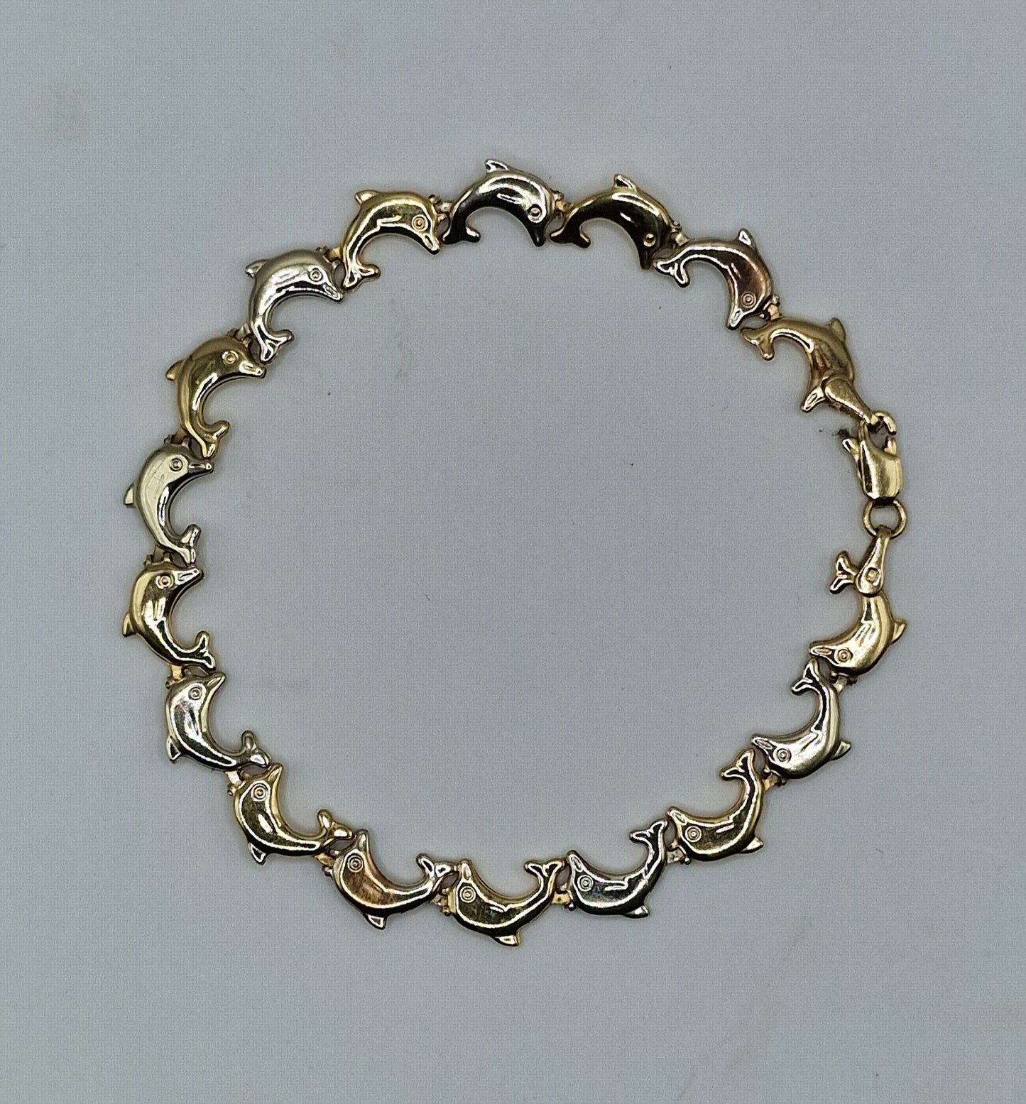 9kt Yellow & White Gold Pretty Dolphin Bracelet (4.66g) - EW Jewellery 