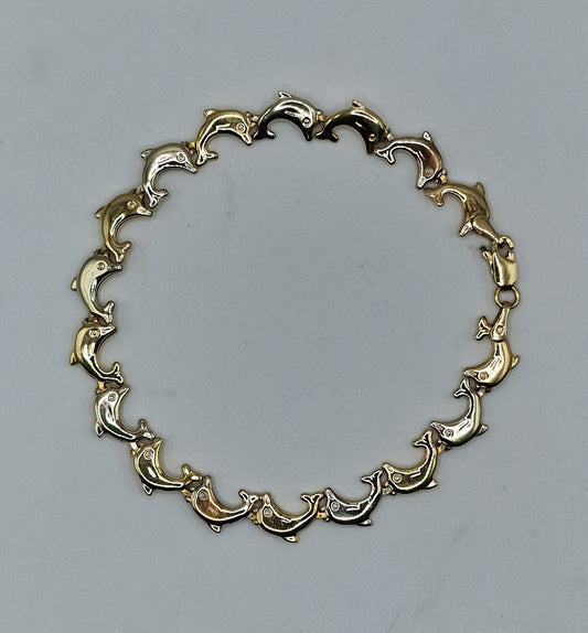 9kt Yellow & White Gold Pretty Dolphin Bracelet (4.66g) - EW Jewellery 