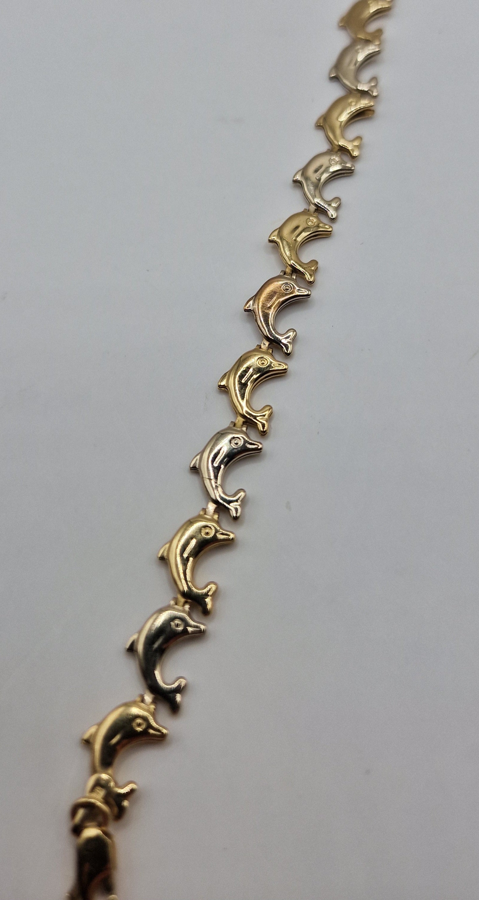 9kt Yellow & White Gold Pretty Dolphin Bracelet (4.66g) - EW Jewellery 