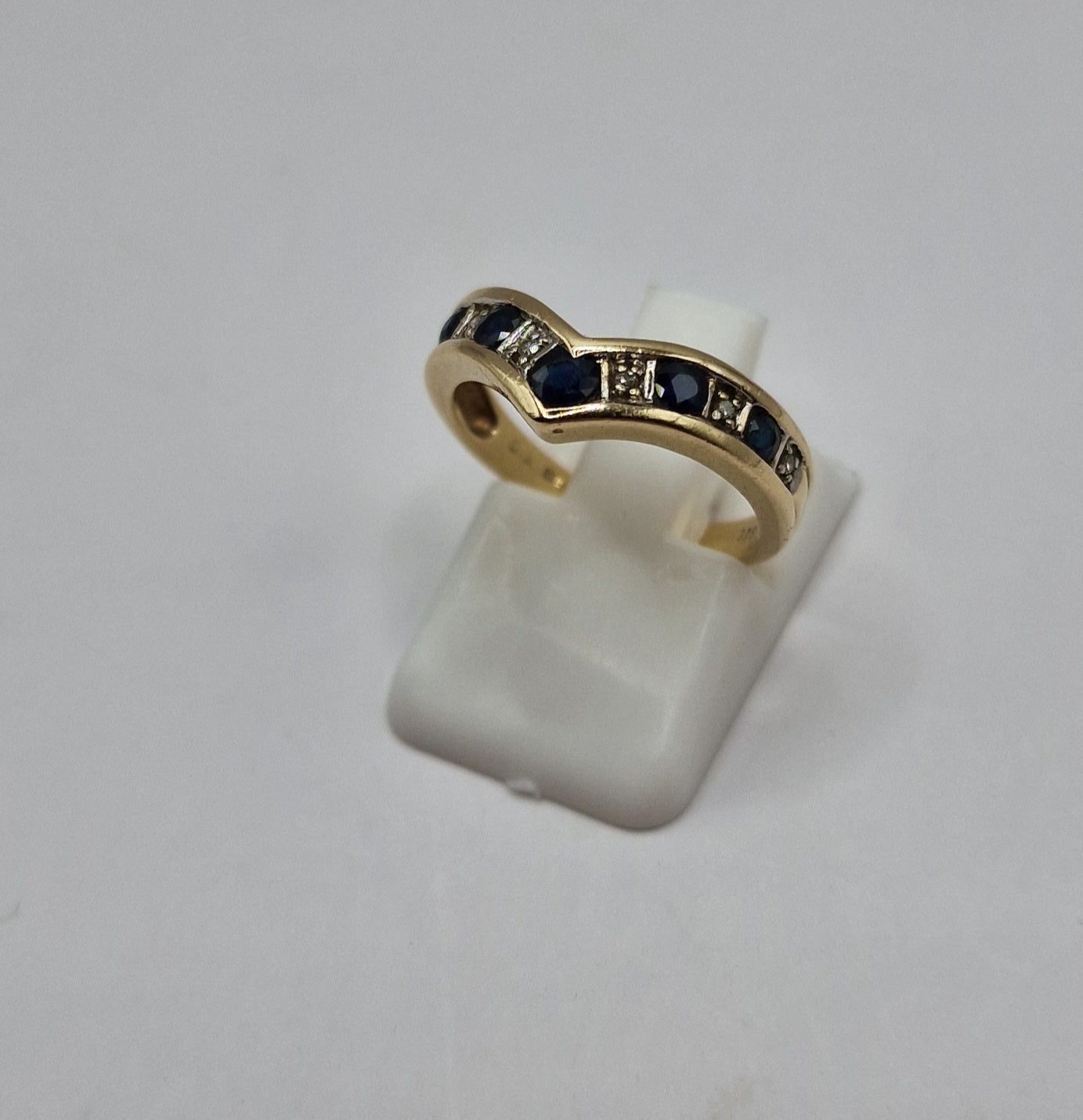 9ct Sapphire & Diamond Gold Wishbone Ring J - EW Jewellery 