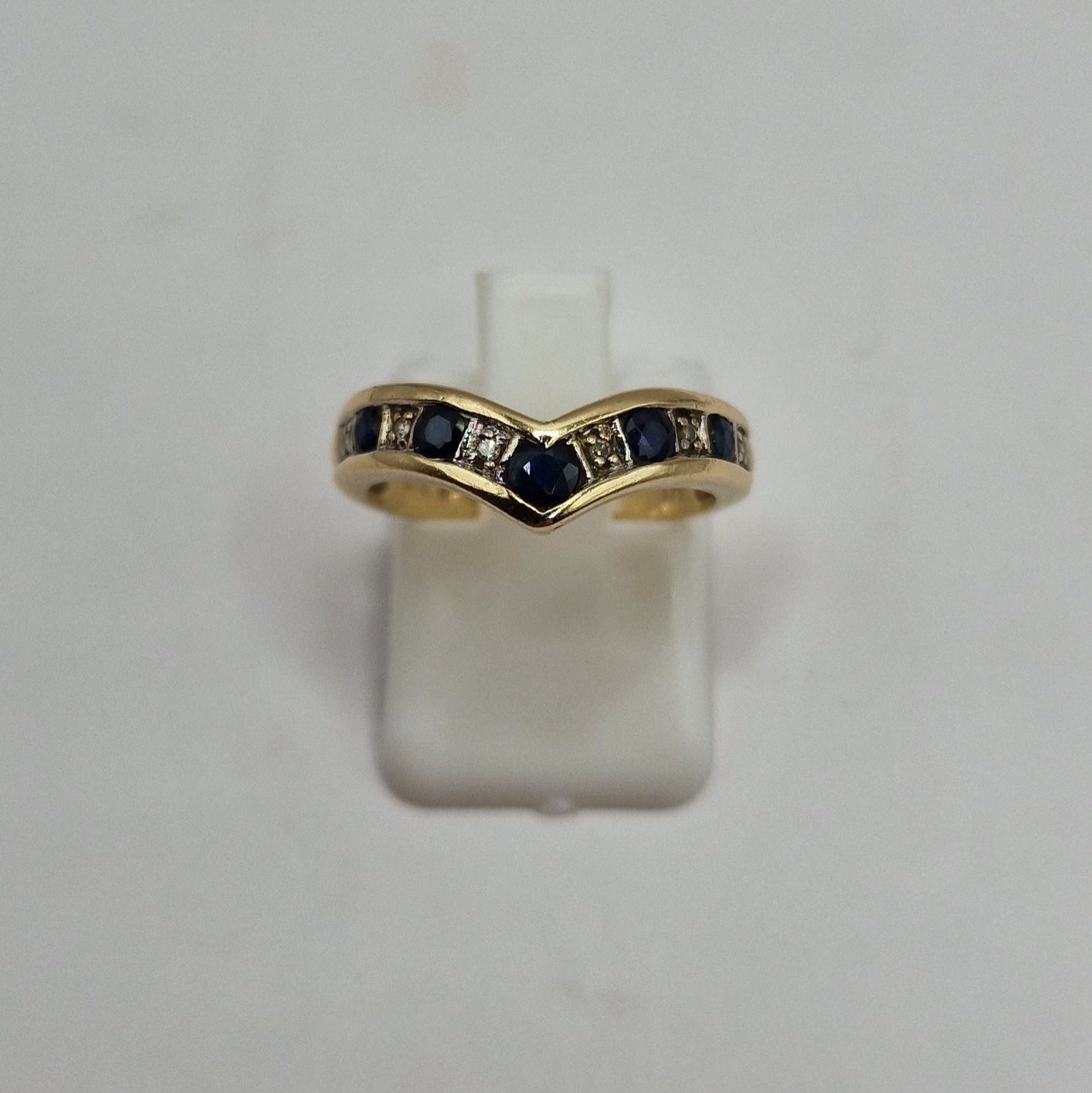 9ct Sapphire & Diamond Gold Wishbone Ring J - EW Jewellery 