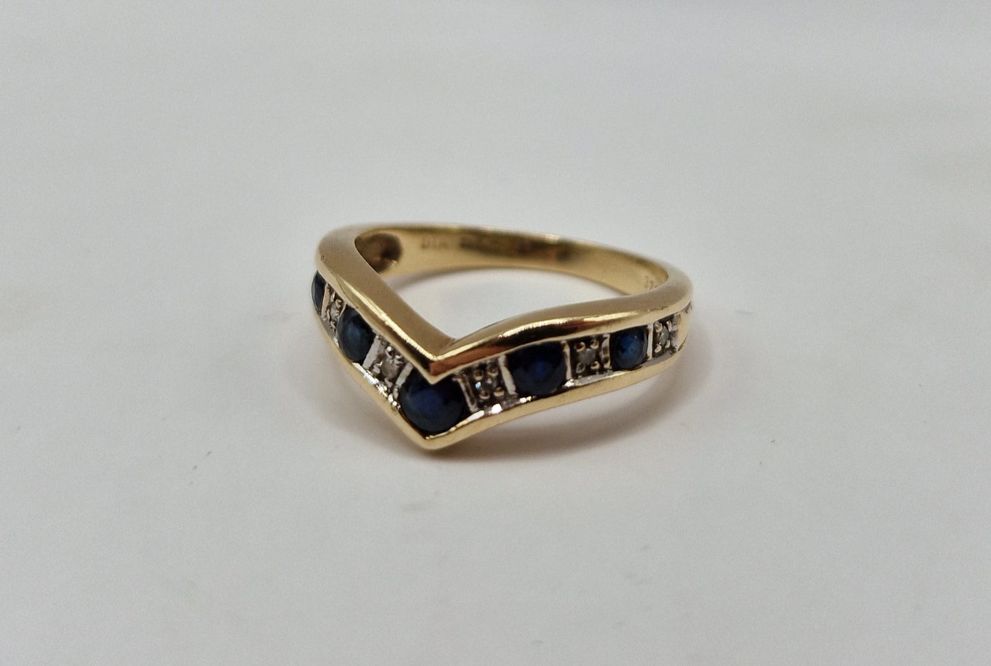 9ct Sapphire & Diamond Gold Wishbone Ring J - EW Jewellery 