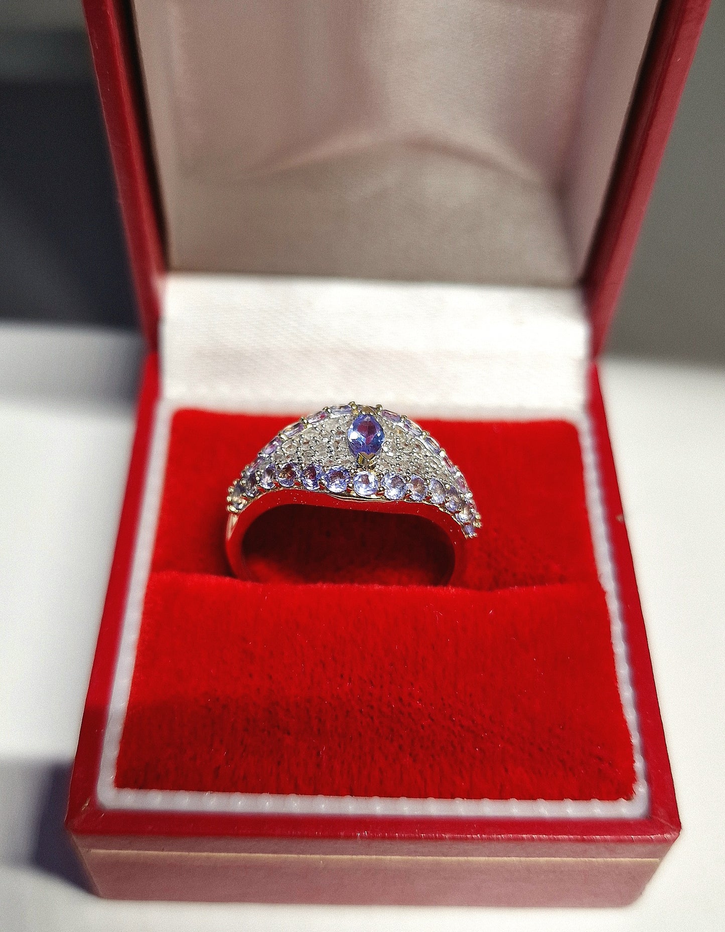 9ct Yellow Gold Tanzanite & Diamond Evil Eye Ring Q